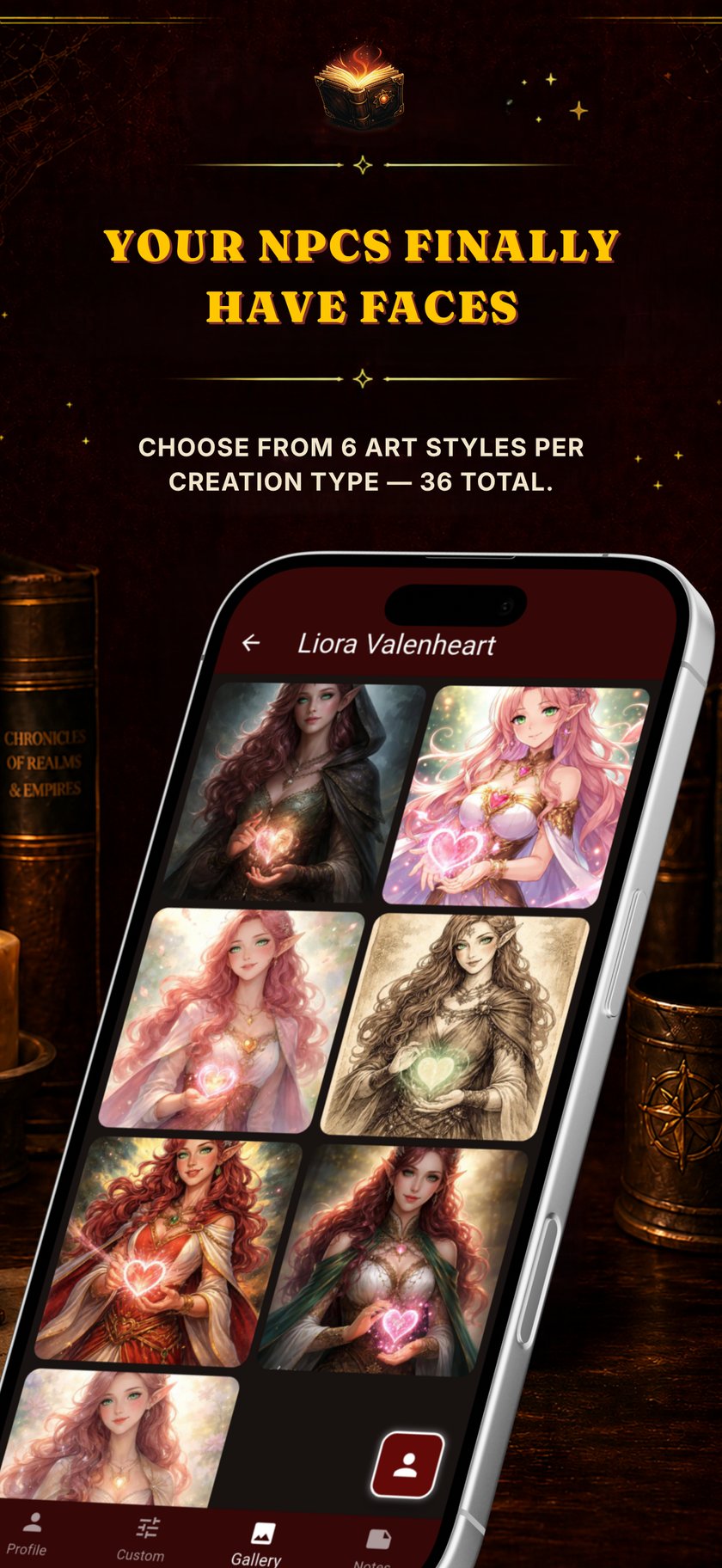 DunMax character gallery showing a portrait in multiple art styles